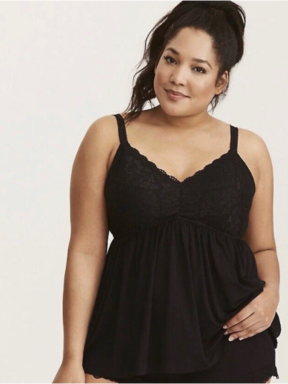 Torrid Black Lace-Detail Babydoll Camisole - Women Intimates